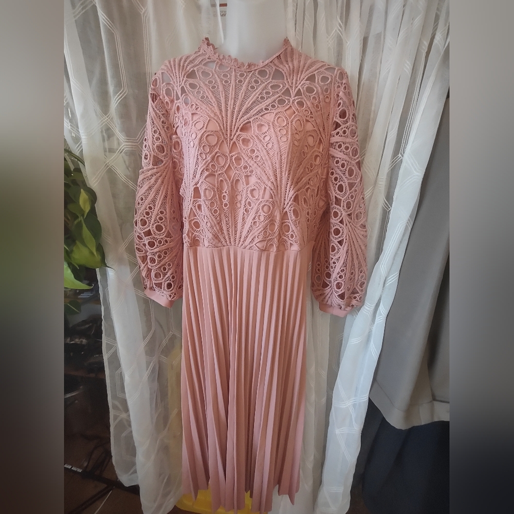 Allegra K Pink Lace Long Sleeve Dress